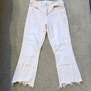 Elegant Cream Frayed Hem Flare Jeans